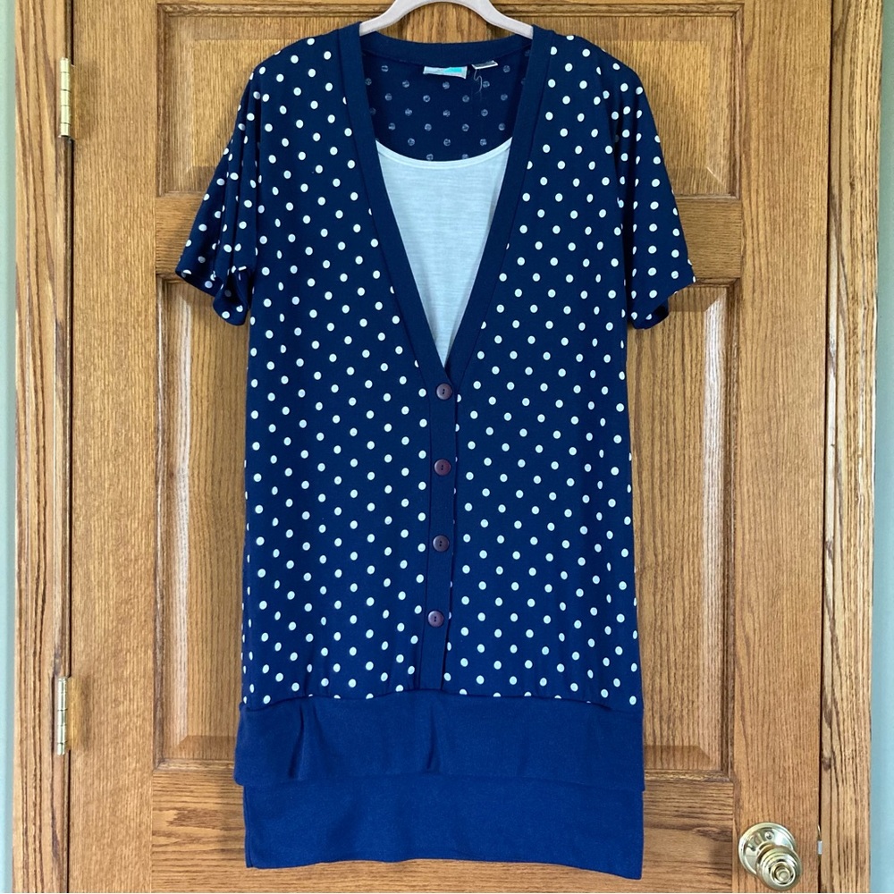 Vintage Center Aisle Plus Blue & White Polka Dot Cardigan-like Dress/Tunic 18W